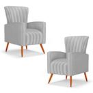Kit 2 Poltronas Decorativas Melody Poltrona de Descanso Veludo Cinza Claro Abmaza