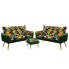 Kit 2 Poltronas Decorativas Namoradeira Beta com Puff Lunar Sued Estampado Colorido com Verde Aradec