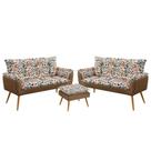 Kit 2 Poltronas Decorativas Namoradeira Beta com Puff Lunar Sued Estampado Laranja com Capuccino Ara
