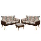 Kit 2 Poltronas Decorativas Namoradeira Beta com Puff Lunar Sued Estampado Laranja com Marrom Aradec