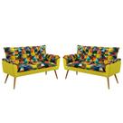 Kit 2 Poltronas Decorativas Namoradeira Opala Sued Estampado Colorido com Amarelo Aradecor