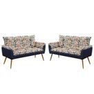 Kit 2 Poltronas Decorativas Namoradeira Opala Sued Estampado Laranja com Azul Marinho Aradecor