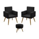 Kit 2 Poltronas Decorativas Nina Com Puff Solar Para Sala de Estar Couro Preto Aradecor