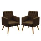 Kit 2 Poltronas Decorativas Nina Com Rodapé E Botões Capitonê Suede Marrom Aradecor