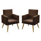 Kit 2 Poltronas Decorativas Nina Com Rodapé Para Sala de Estar Couro Marrom Aradecor