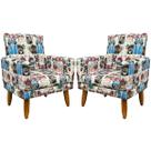 Kit 2 Poltronas Decorativas Nina Infantil Suede Estampa Desenhos Pé Castanho - Clique E Decore