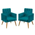 Kit 2 Poltronas Decorativas Nina Rodapé e Capitonê Sued Azul Turquesa Aradecor