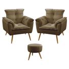 Kit 2 Poltronas Decorativas Opala Com Puff Solar Para Sala de Estar Sued Capuccino Aradecor