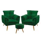Kit 2 Poltronas Decorativas Opala com Puff Solar Sued Verde Aradecor