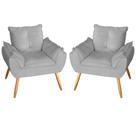 Kit 2 Poltronas Decorativas Opala Suede Cinza Claro