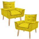 Kit 2 Poltronas Decorativas Opalla Suede Amarelo Pés Palito Caramelo para Sala de Estar Luxo - Bela Decor Kit 2 Poltronas Decorativas Opalla Suede Amarelo Pés Palito Caramelo para Sala de Estar Luxo - Bela Decor