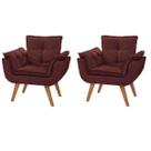 Kit 2 Poltronas Decorativas Opalla Suede Marsala Pés Palito Caramelo para Sala de Estar Luxo - Bela Decor Kit 2 Poltronas Decorativas Opalla Suede Marsala Pés Palito Caramelo para Sala de Estar Luxo - Bela Decor