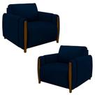 Kit 2 Poltronas Decorativas para Sala de Estar 98cm Amaranto M22 Veludo Azul Marinho - Mpozenato