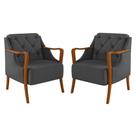 Kit 2 Poltronas Decorativas para Sala de Estar Capitonê Lapa M22 Linho Cinza Escuro - Mpozenato Kit 2 Poltronas Decorativas para Sala de Estar Capitonê Lapa M22 Linho Cinza Escuro - Mpozenato