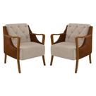 Kit 2 Poltronas Decorativas para Sala de Estar Capitonê Lapa M22 PU Camel/Linho Cru - Mpozenato