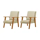 Kit 2 Poltronas Decorativas para Sala de Estar Juliana Veludo Bege Base Madeira Maciça