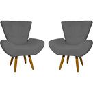 Kit 2 poltronas decorativas para sala emilia suede cinza pé castanho