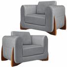 Kit 2 Poltronas Decorativas Pés em Madeira Buzz Linho Cinza G63 - Gran Belo
