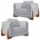 Kit 2 Poltronas Decorativas Pés em Madeira Buzz Linho Cinza Rustico G63 - Gran Belo
