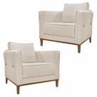 Kit 2 Poltronas Decorativas Pés em Madeira Tarantino Linho Off White Rústico G63 - Gran Belo Kit 2 Poltronas Decorativas Pés em Madeira Tarantino Linho Off White Rústico G63 - Gran Belo