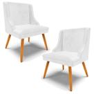 Kit 2 Poltronas Decorativas Pés Palito de Madeira Firenze PU Branco Brilho/Natural G19 - Gran Belo