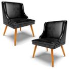 Kit 2 Poltronas Decorativas Pés Palito de Madeira Firenze PU Preto Brilho/Natural G19 - Gran Belo