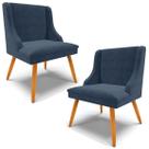 Kit 2 Poltronas Decorativas Pés Palito de Madeira Firenze Suede Azul Marinho/Natural G19 - Gran Belo