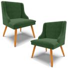 Kit 2 Poltronas Decorativas Pés Palito de Madeira Firenze Suede Verde Esmeralda/Natural G19 - Gran Belo