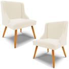 Kit 2 Poltronas Decorativas Pés Palito de Madeira Firenze Veludo Bege/Natural G19 - Gran Belo