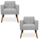 Kit 2 Poltronas Decorativas Pés Palito Karen Linho Cinza G19 - Gran Belo