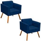 Kit 2 Poltronas Decorativas Pés Palito Karen Suede Azul Marinho G19 - Gran Belo