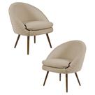 Kit 2 Poltronas Decorativas Pés Palito Rafa C-129 Linho Bege Escuro - Domi