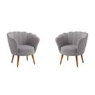 Kit 2 Poltronas Decorativas Pétala Sala de Estar Tecido Veludo Cinza Claro Kimi Design