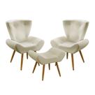 Kit 2 Poltronas Decorativas Polaris Com Puff Polar Para Sala de Estar Sued Bege Aradecor