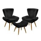 Kit 2 Poltronas Decorativas Polaris e Puff Polar Sued Preto Aradecor