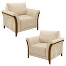 Kit 2 Poltronas Decorativas Sala de Estar 102cm Pés Madeira Roya M22 Linho Champanhe - Mpozenato