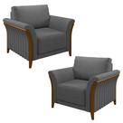 Kit 2 Poltronas Decorativas Sala de Estar 102cm Pés Madeira Roya M22 Linho Cinza Escuro - Mpozenato
