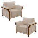 Kit 2 Poltronas Decorativas Sala de Estar 102cm Pés Madeira Roya M22 Linho Cru - Mpozenato