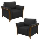 Kit 2 Poltronas Decorativas Sala de Estar 102cm Pés Madeira Roya M22 PU Preto - Mpozenato