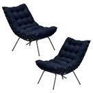 Kit 2 Poltronas Decorativas Sala de Estar Abel Base de Ferro Preto Veludo Azul G41 - Gran Belo