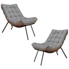 Kit 2 Poltronas Decorativas Sala de Estar Abel Base de Madeira Preto Linho Cinza G41 - Gran Belo