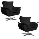 Kit 2 Poltronas Decorativas Sala de Estar Base Giratória Cromada Opla Suede Preto - Ibiza Kit 2 Poltronas Decorativas Sala de Estar Base Giratória Cromada Opla Suede Preto - Ibiza