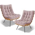 Kit 2 Poltronas Decorativas Sala de Estar Costela L02 Bouclê Rosê - Lyam Decor