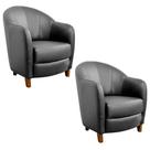Kit 2 Poltronas Decorativas Sala de Estar Pés Madeira Kairós Couro Preto - Gran Belo