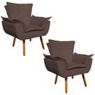 Kit 2 Poltronas Decorativas Sala de Estar Pés Palito Opla Suede Marrom - Ibiza Kit 2 Poltronas Decorativas Sala de Estar Pés Palito Opla Suede Marrom - Ibiza