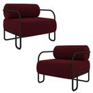 Kit 2 Poltronas Decorativas Sala de Estar Polatsk Base Industrial de Ferro Veludo Bordô G33 - Gran Belo