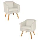 Kit 2 Poltronas Decorativas San Diego Sala de Estar Tecido Veludo Bege Kimi Decor