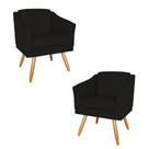Kit 2 Poltronas Decorativas San Diego Sala de Estar Tecido Veludo Preto Kimi Decor