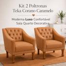 Kit 2 Poltronas Decorativas Teka Corano Caramelo Capitonê Luxo
