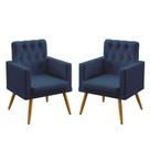 Kit 2 Poltronas Decorativas Vega Com Rodapé E Botões Capitonê Suede Azul Marinho Aradecor